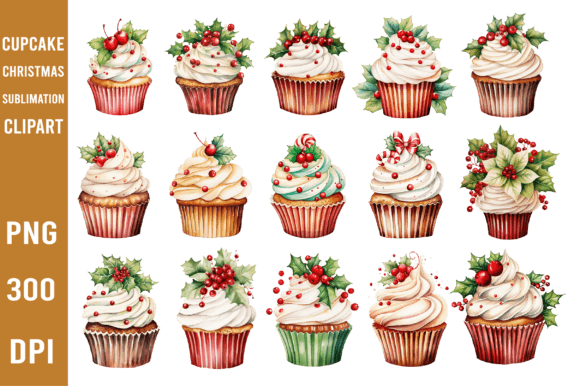 Festive Cupcake Christmas Sublimation Clipart for Designers