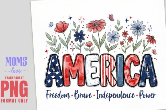 Floral Americana PNG: Bold Typography & Design