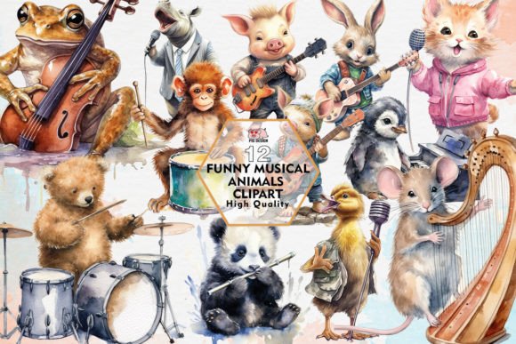 Funny Musical Animals Clipart PNG: Creative Design Assets