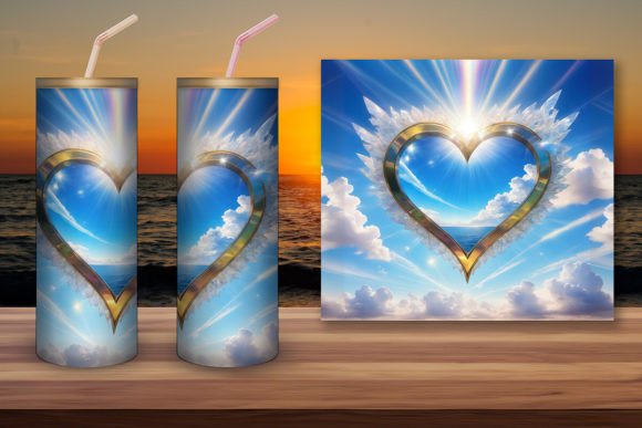 Radiant Design: The Golden Shiny Heart in Sky Tumbler Wrap