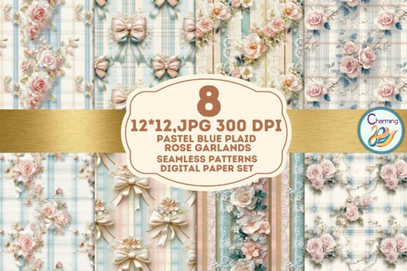 Seamless Paper: Pastel Blue Plaid Rose for Modern Design