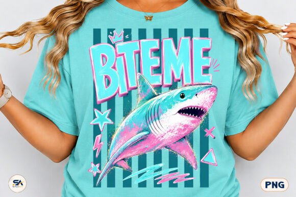 Shark Bite Me Summer Stripes PNG: A Retro Design Asset