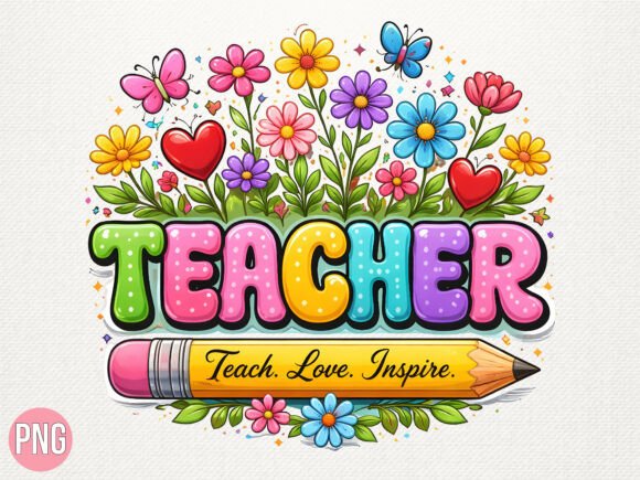 Teacher Floral Garden Pencil Design PNG: A Creative Asset